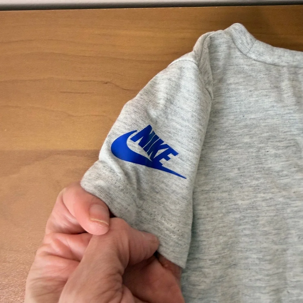 Nike Kids 2-Piece Set Gray Baseball‎ Graphic Tee Blue Mesh Shorts 12M 7MN042-U89